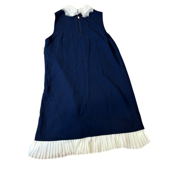 NWT NANETTE LEPORE Navy Cream Sleeveless Lace Collar Babydoll Shift Twee Dress 8 - Picture 9 of 10
